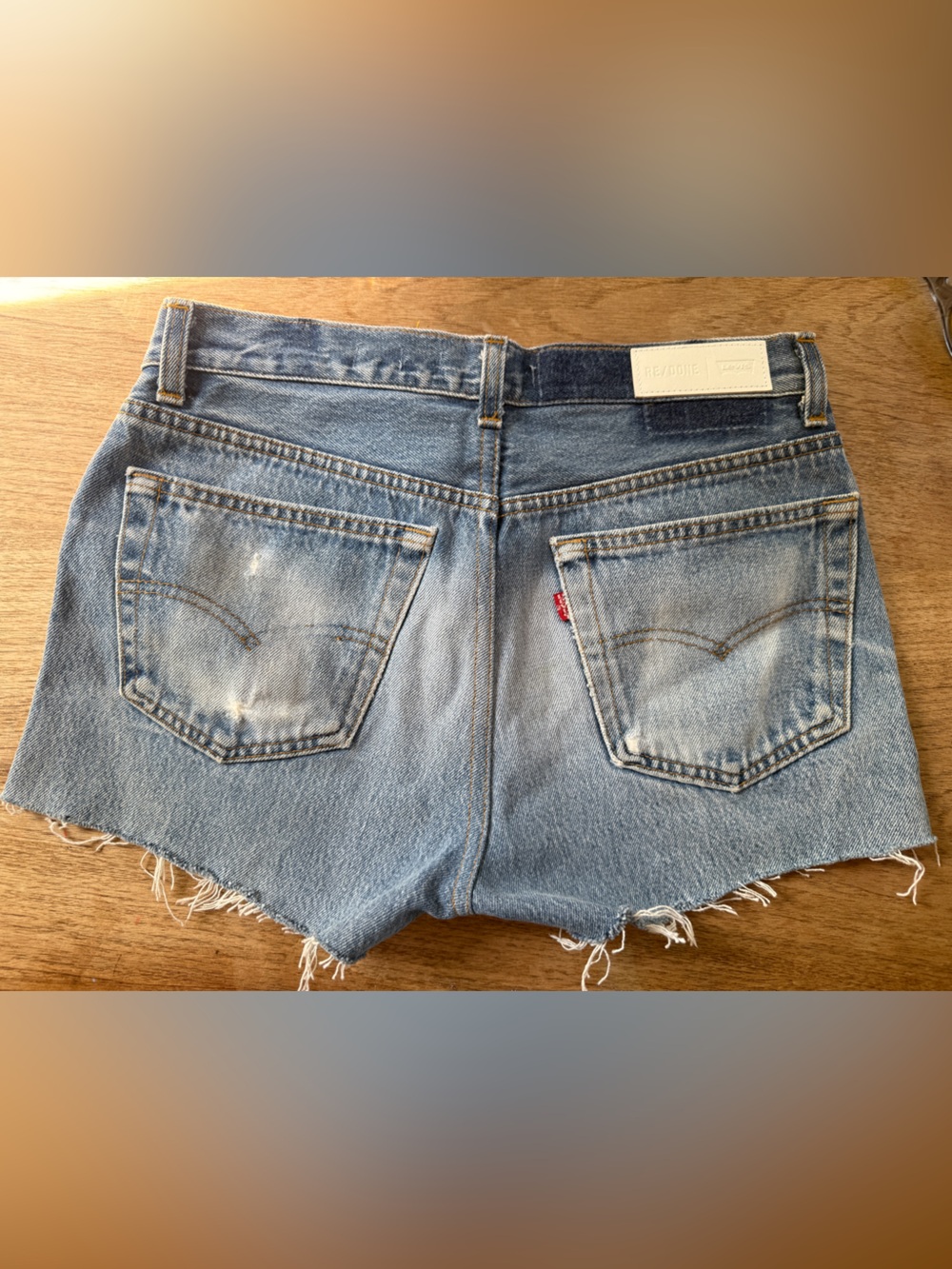 Re/Done High-Rise Distressed Denim Shorts - Blue Levi’s